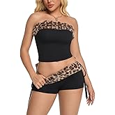 Paewin Sexy Outfit for Women Going Out - 2 Piece Faux Fur Tube Top Shorts Set - Y2K Rave Festival Outfits