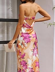 Realtix Summer Satin Print Backless Tube Tops Maxi