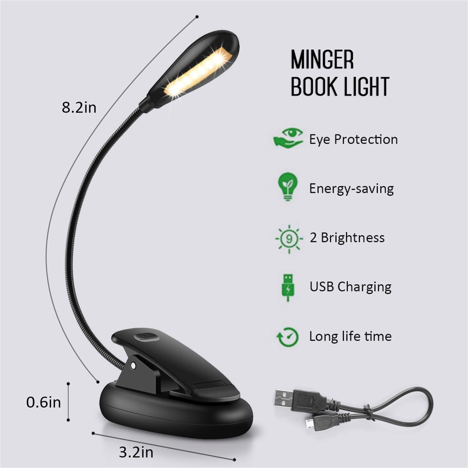 LED Reading Light, 4000K Rechargeable 7 LED Book Light, 2-level Warm Brightness and Flexible Easy Clip On Reading Lamp, Eye Protection Brightness, Best Reading Light for Bedside Night Reading