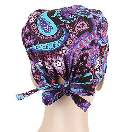 JoyRing 1 Pack Unisex Adjustable Surgical Hat Scrub Cap with Sweatband for Ponytail and Free Reusable Cotton Mask, One Size Fit Most - Thumbnail 4