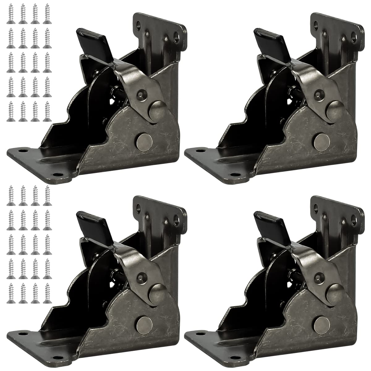 Folding Hinges, 4 PCS Folding Brackets for Table Bed Leg, 0-90 Degree Bronze Steel Lock Extension Support Hardware with Screws (Dark Brown)