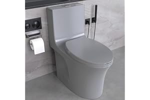 SPOWAY One Piece Toilet, 1/1.6 GPF Elongated Dual Flush Toilet with 15.1"W Soft Closing Seat, 17" Comfort Height Seat, Modern American Standard Modern Toilet for Bathroom, 12" Rough-In, Matte Grey