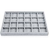 Oirlv 24 Grid Ice Velvet Jewelry Drawer Organizer Tray Stackable Jewelry Trays Removable Dividers for Rings Earring Storage Display