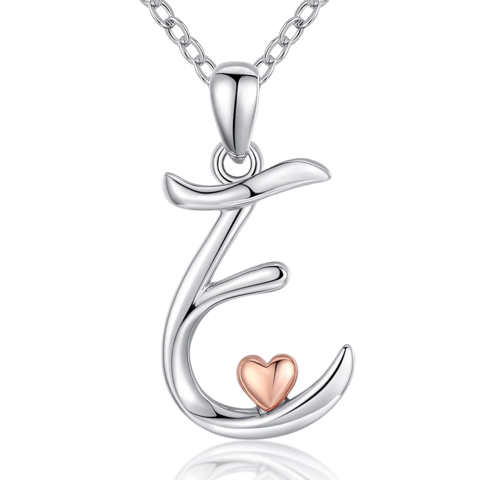 CELESTIA Initial Necklace, Silver Initial Necklace with Heart Pendant and Letter E, Personalized Jewellery for Women, 20th, 30th Birthday Gifts for Women — image 1