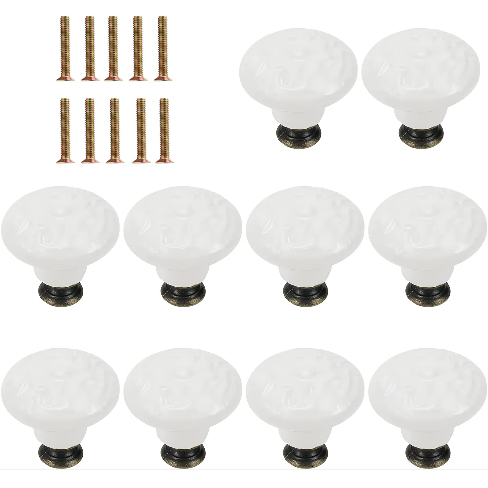 Skyzone 10 pcs Cabinet Knobs, 34mm White Ceramic Door Knobs, Vintage Drawer Knobs, Mushroom Drawer Pulls for Cabinet Wardrobe Dresser Drawer Door Cabinet