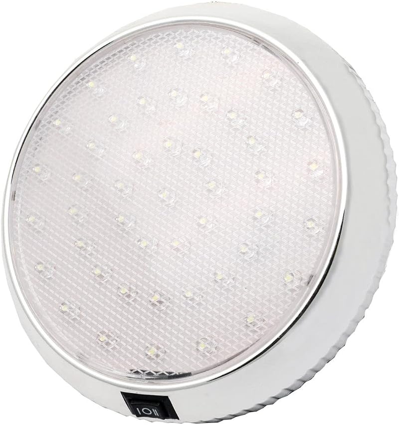 JUTTAUTO 12V RV Interior Light Ceiling LED with On/Off Switch Chrome Surface