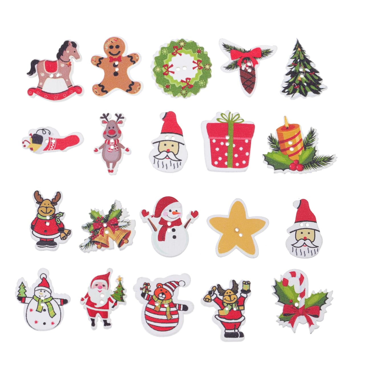 VICASKY 100 Pcs Christmas Buttons for Crafting Knitting DIY Button Decoration Xmas Tree Large Wooden Sewing Mini Santa Claus Snowman Embellishments for DIY Crafts Scrapbooking
