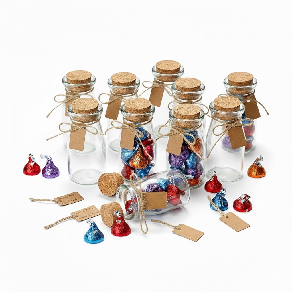 Photo 1 of Otis Classic Small Glass Jars with Lids – Set of 12 Mini Glass Bottles with Corks for Halloween Decorations Fall Décor Wedding & Party Favors, Halloween DIY Crafts, Potions, Spices & Candy, 3.4 oz