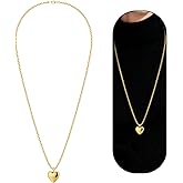 iBastic Chunky Gold Necklace for Women - 16k Gold Plated Long Chunky Puffy Heart Layered Necklace Thick Pendant Bold Statement Necklaces for Women