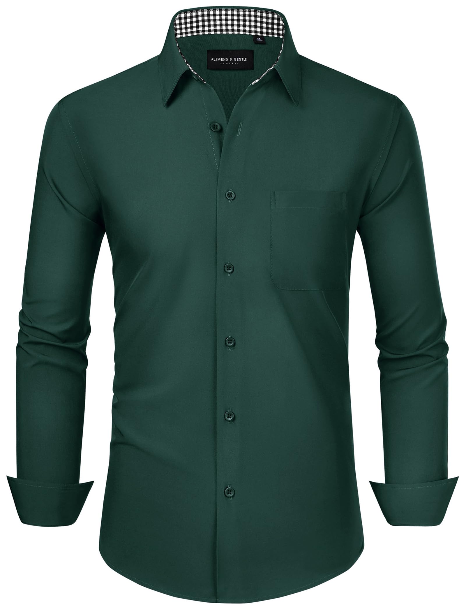 Photo 1 of Alimens & Gentle Mens Dress Shirts Big and Tall Dark Green Long Sleeve Button Down Shirts for Men Wrinkle Free Shirts Plaid Collar