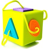 Fat Brain Toys OombeeCube, Toddler and Baby Toys 10 Months and Up, Travel-Friendly Shape Sorter with Tethered Shapes for Early Learning