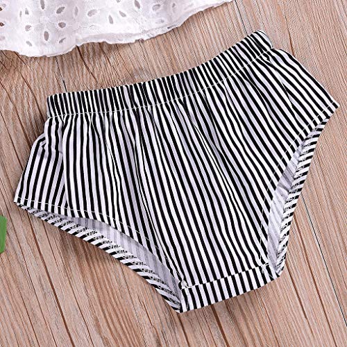 NUWFOR Infant Baby Girls Off Shoulder Solid Lace Tops+Striped Shorts+Headband Outfits (White,18-24 Months)