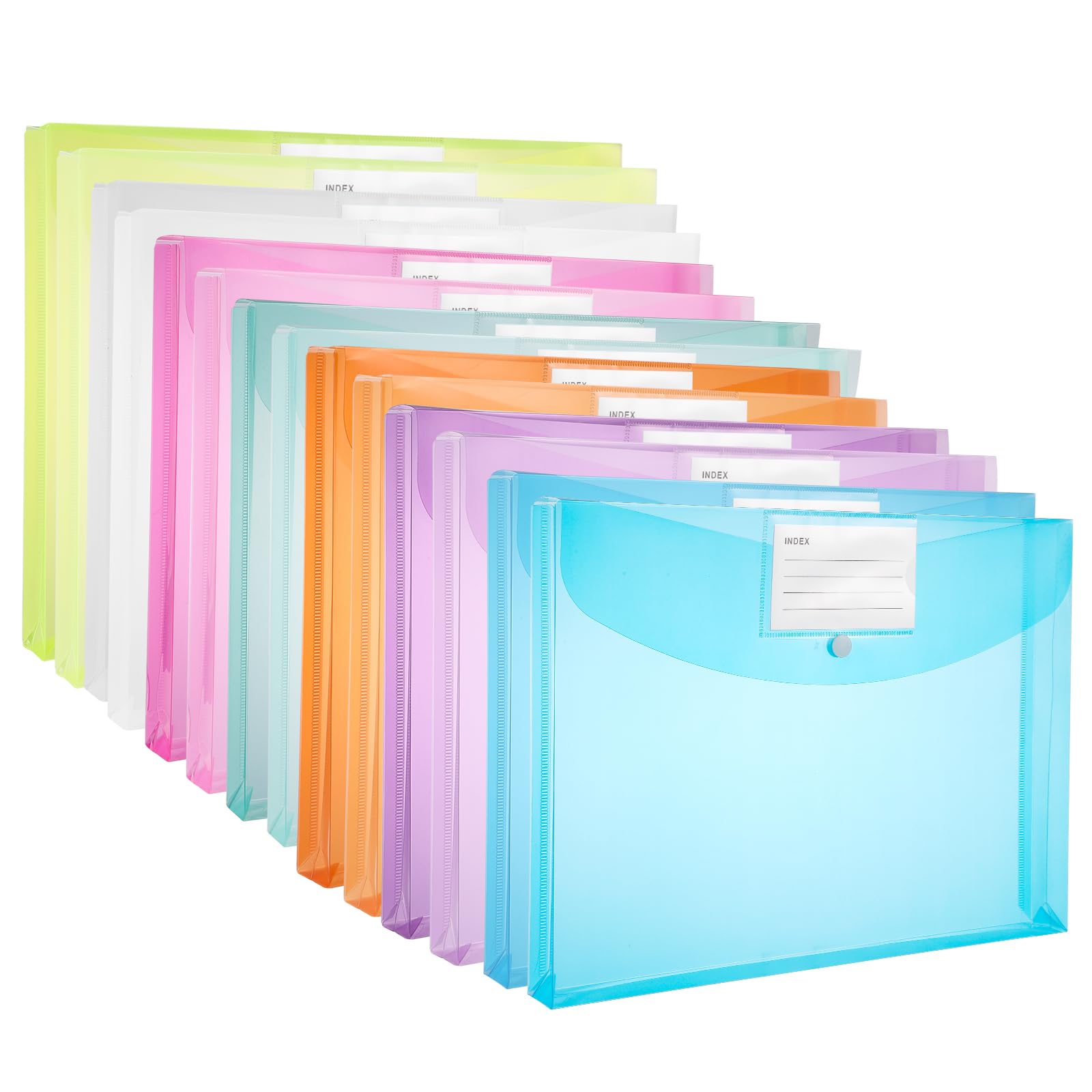 Plastic Wallets A4, 14 Pack Plastic File Folders A4 Document Folders Expandable Folders with Button for Home, Office, School and Travel