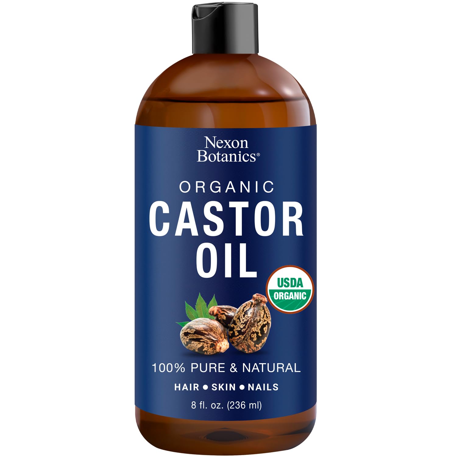 Organic Castor Oil for Hair Growth 8 fl oz - Cold Pressed, Unrefined Castor Oil for Skin, Hair, Eyelashes, Eyebrows, and Body - Aceite De Ricino Organico