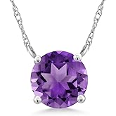 Gem Stone King 18K White Gold 6MM Round Gemstone Birthstone 4-Prong Pendant Necklace For Women | Gold Necklace For Women | With 18 Inch Chain