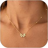 Thaivor Valentines Day Gifts for Her - Dainty Bow Necklace for Women 14K Gold Plated Cute Choker Small Pendant Charm Necklaces Teen Gift Trendy Stuff Personalized Jewelry