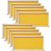 BeeCastle Medium Beehive Frames and Wax Foundations,10 Pack Honey Bee Frames with Wooden Bee Hive Frames and Beeswax Coated Foundations, 6-1/4-Inch (Yellow)