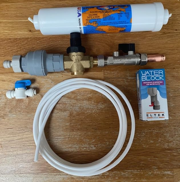 Cool Products Mains Fed Water Cooler Installation Rail (POU) - Install Kit with DCV, Waterblock and Reset Device, Pressure Reducing Valve, Shut Off, Water Filter, and 1/4" OD Tubing