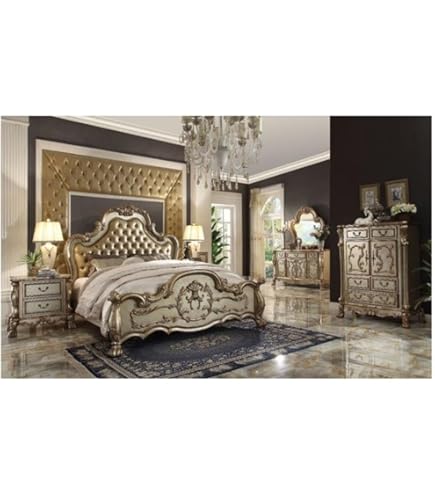 Amazon.com: ACME Dresden Queen Bed - 23140Q - PU & Cherry Oak