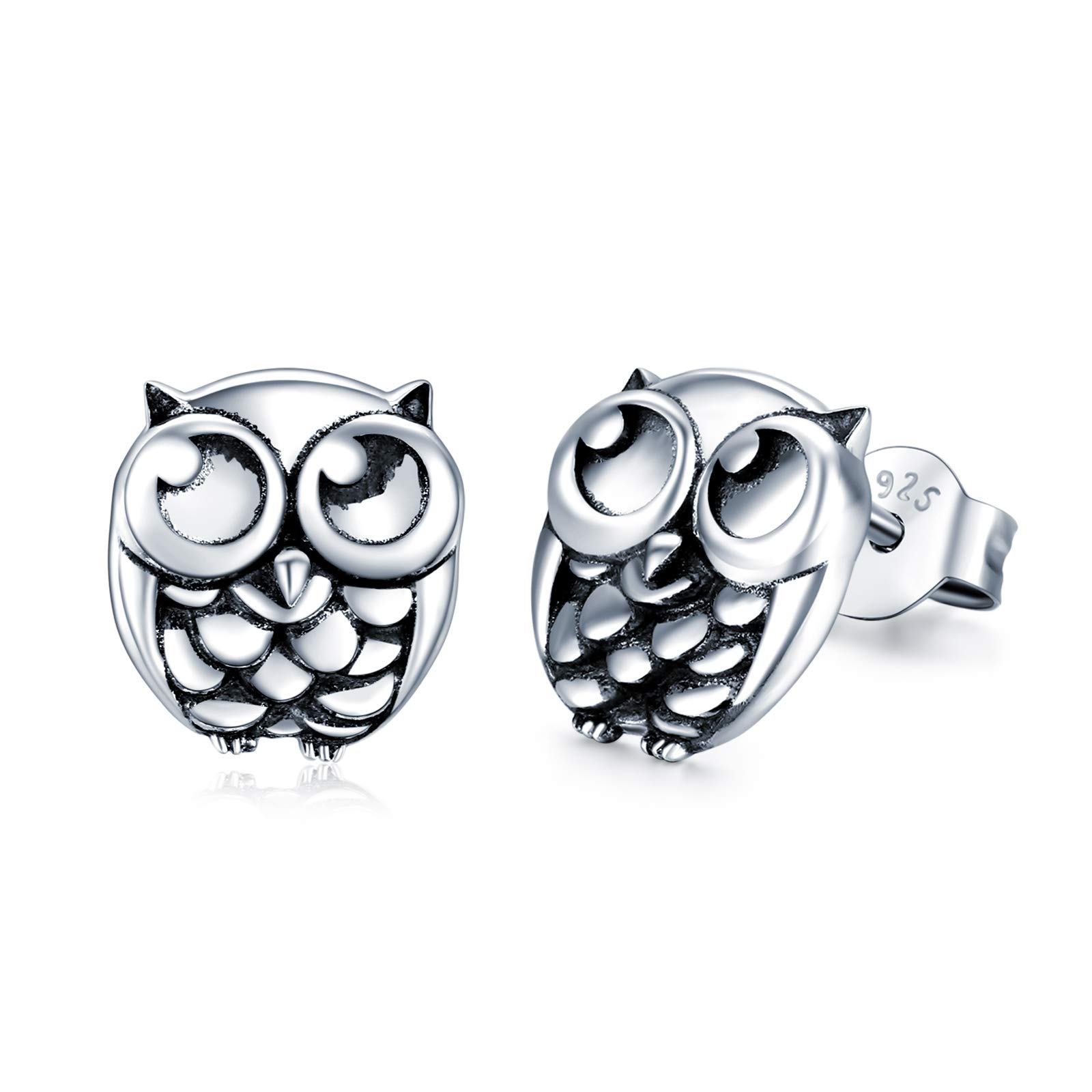 Eusense Owl Stud Earrings 925 Sterling Silver Owls Studs Jewellery Gift for Women
