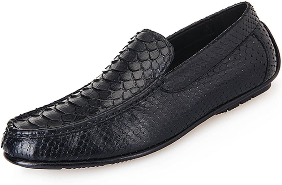 ShoeperStar Mens Python Skin Leather Flats Loafers Casual Boat Shoes
