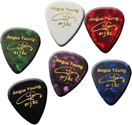 Amazon Com Famous Ac Dc Gold Printed Signature Guitar Pick Plectrum X6 Medium Gauge 0 71mm Angus Young Musical Instruments