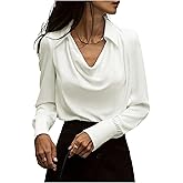 SHENHE Women's Cowl Neck Shirts Slim Fit Casual Outfits Long Sleeve Pullout Blouse White Medium