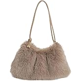 Ulisty Women Small Faux Fox Fur Hobo Bag Furry Underarm Bag Plush Shoulder Bag Fashion Purse Handbag