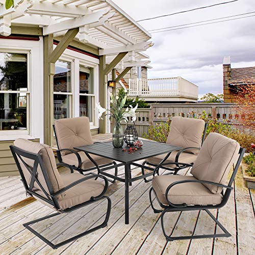 PHI VILLA 5 Piece Patio Dining Set, 4 pcs CSpring Motion Chairs with