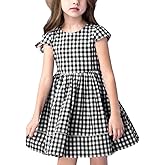 KYMIDY Girls Casual Dress Short Sleeve Buffalo Check Red White Plaid Dresses for Kids 2-8 Years