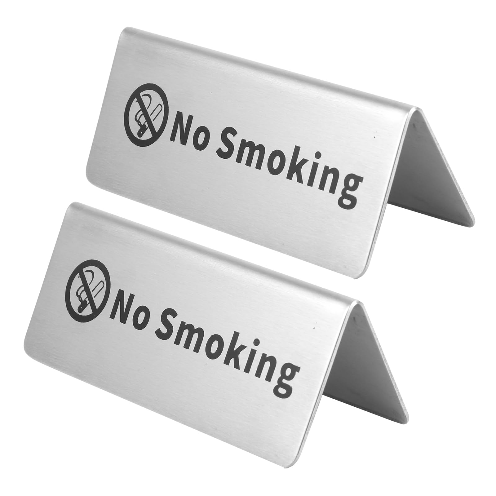 ULTECHNOVO Double Side No Smoking Sign Metal Table Tent 4.7X2 Inch Stainless Steel No Smoking Card for Restaurant Office Hotel Indoor Use