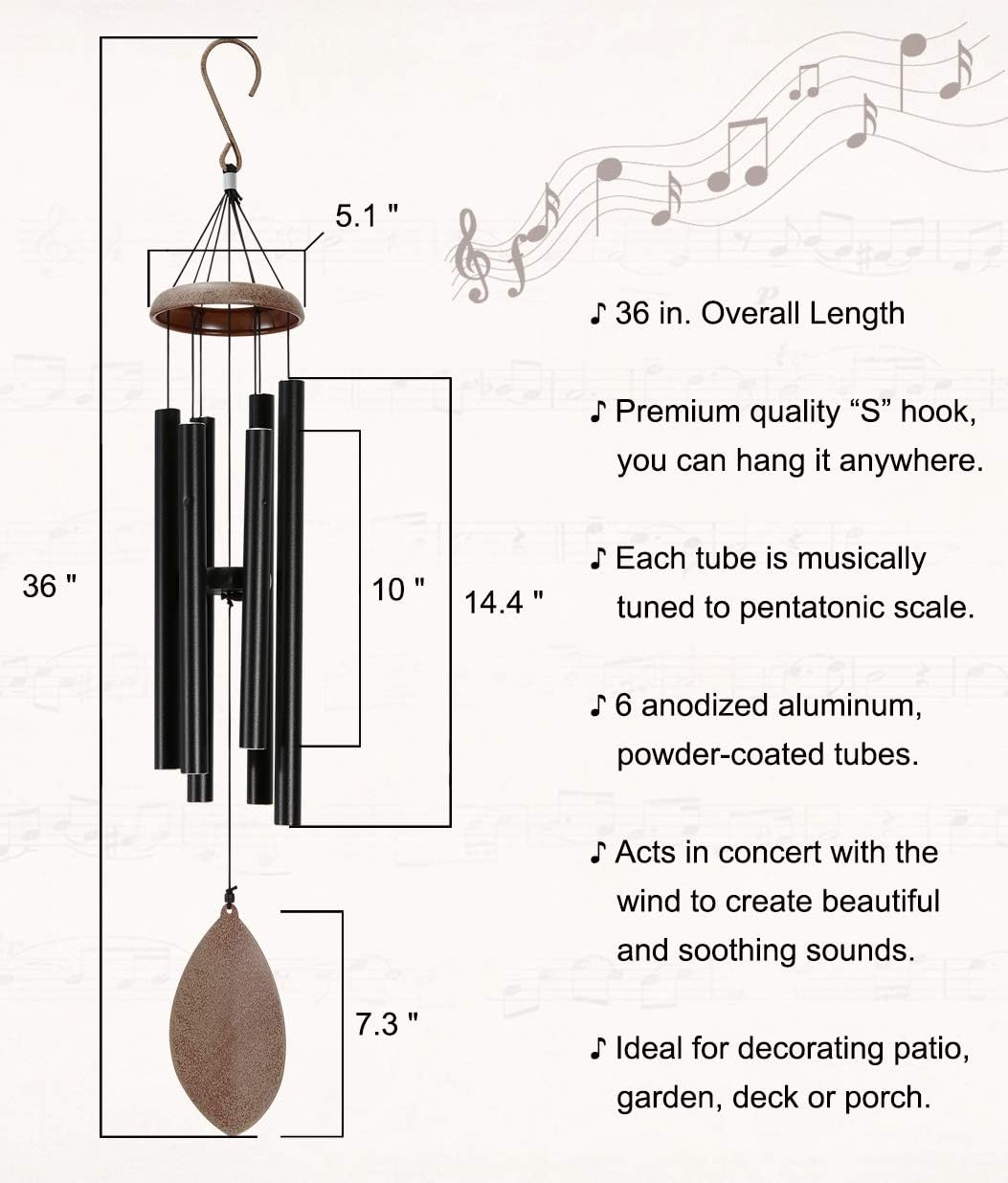 ELYXWORK Large Wind Chimes Outdoor Deep Tone, 36 Inch Memorial Wind Chimes Tuned Soothing Tone, Sympathy Gift for Loss of Loved One, Patio, Garden, Home décor (Black) : Garden & Outdoor