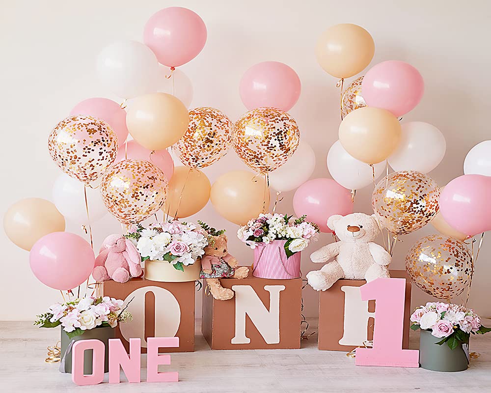 Haosphoto 7X5FT Girls Birthday Cake Smash Backdrop for Photography Girls 1st Birthday Backdrop Balloons Paper Flowers Background for Newborn Baby Shower Kids Birthday Photo Studio Prop Vinyl HS177
