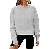 MEROKEETY Women's Oversized Cropped Sweatshirts Crewneck Trendy Workout Pullover Sweater Fall Outfits