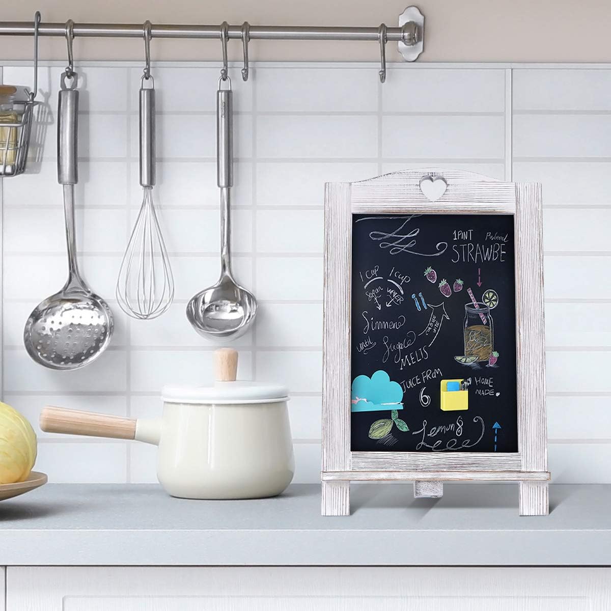 Homemaxs Chalkboard Signs Rustic Magnetic Tabletop Chalk Board 15.7 X 10 with Frame and Hanging String, Easel Countertop Memo Decor Board for Wedding, Kitchen: Office Products