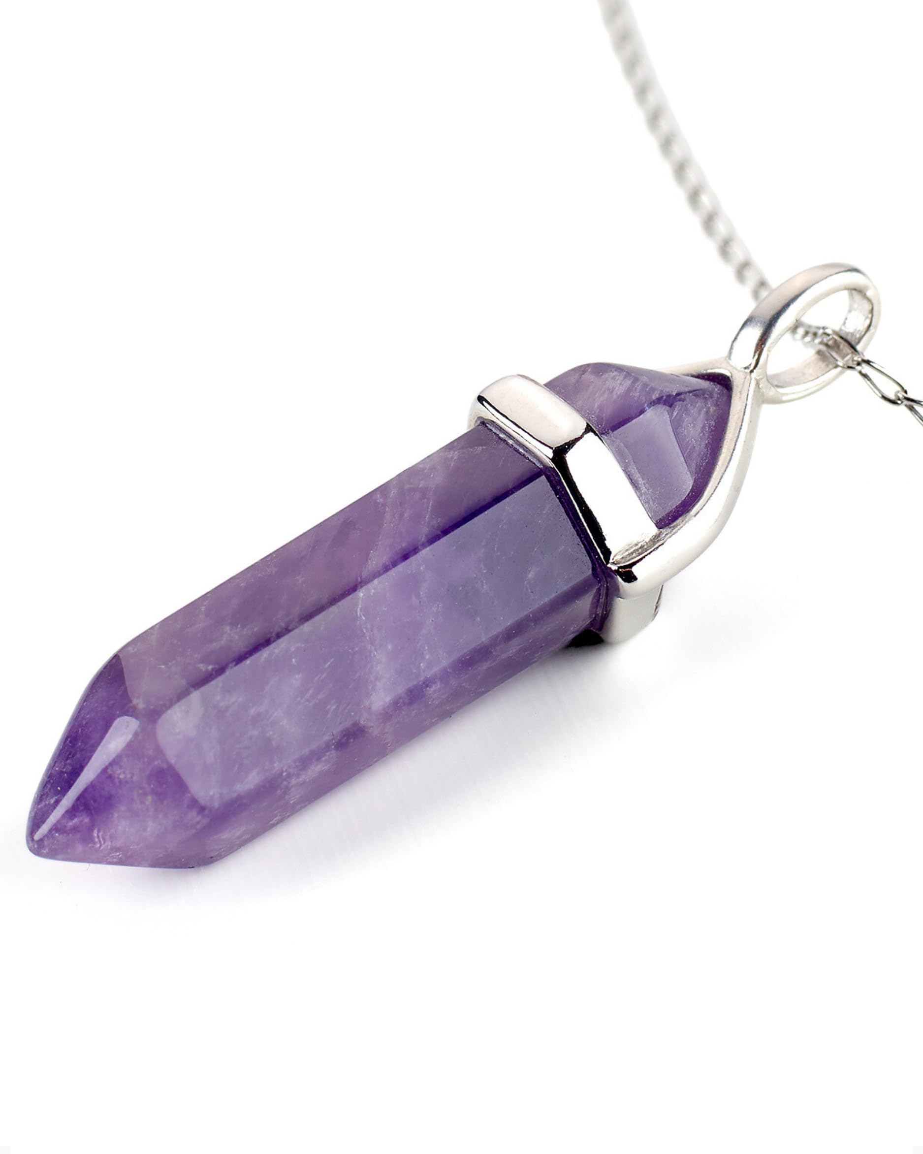LAVISA Obelisk Gemstone Necklace, Pendant, Genuine Crystal Chain, Necklace, Rose Quartz, Amethyst, Natural Stone - 55 + 5 cm, Stainless Steel, Amethyst, rose quartz — image 1