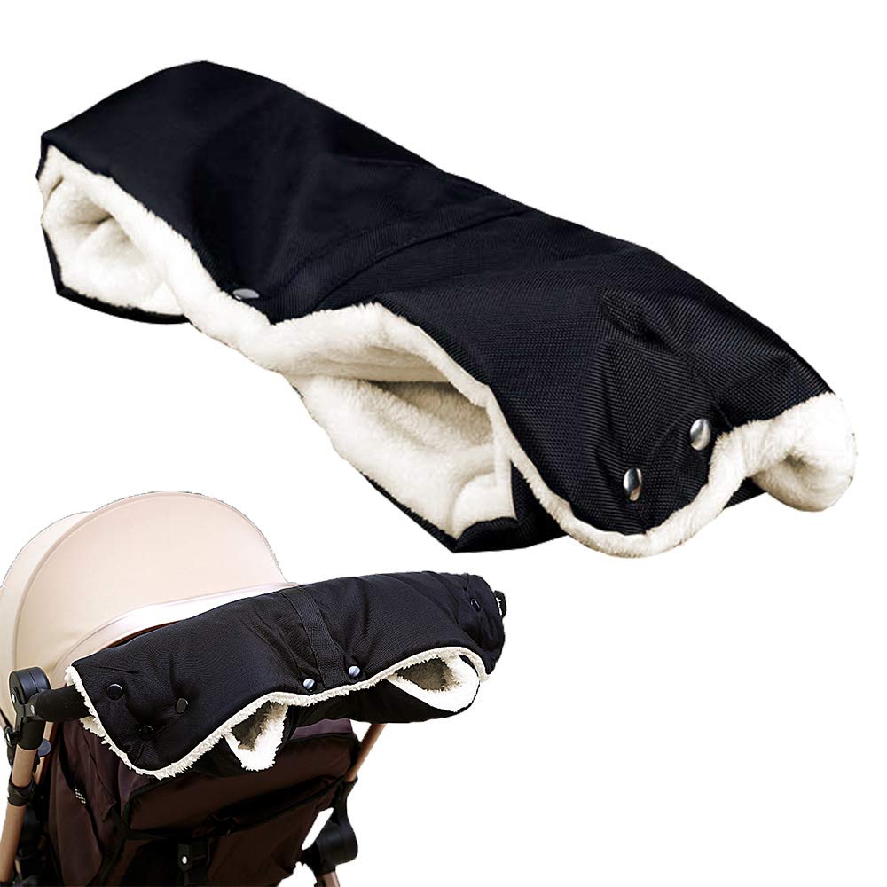Kinderwagen Handwärmer, Speyang Kinderwagen Handschuhe Handmuff mit Fleece Innenseite, Kinderwagen Muff Handwärmer Wasserdicht, Winddicht, Universalgröße für Kinderwagen Buggy Winter(Schwarz)