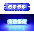 Raryloy LED 4 Blue, High Brightness Strobe Lights for Trucks, Surface Mount Warning Emergency Lights for Car, SUV, ATV, UTV, Bus, Waterproof, 17 Flashing Patterns, 12-24V