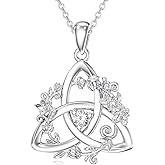 LWXIE Diamond Celtic Knot Necklace 925 Sterling Silver FLower Celtic Knot Pendant Jewelry Gifts for Women Wife Girlfriend Her