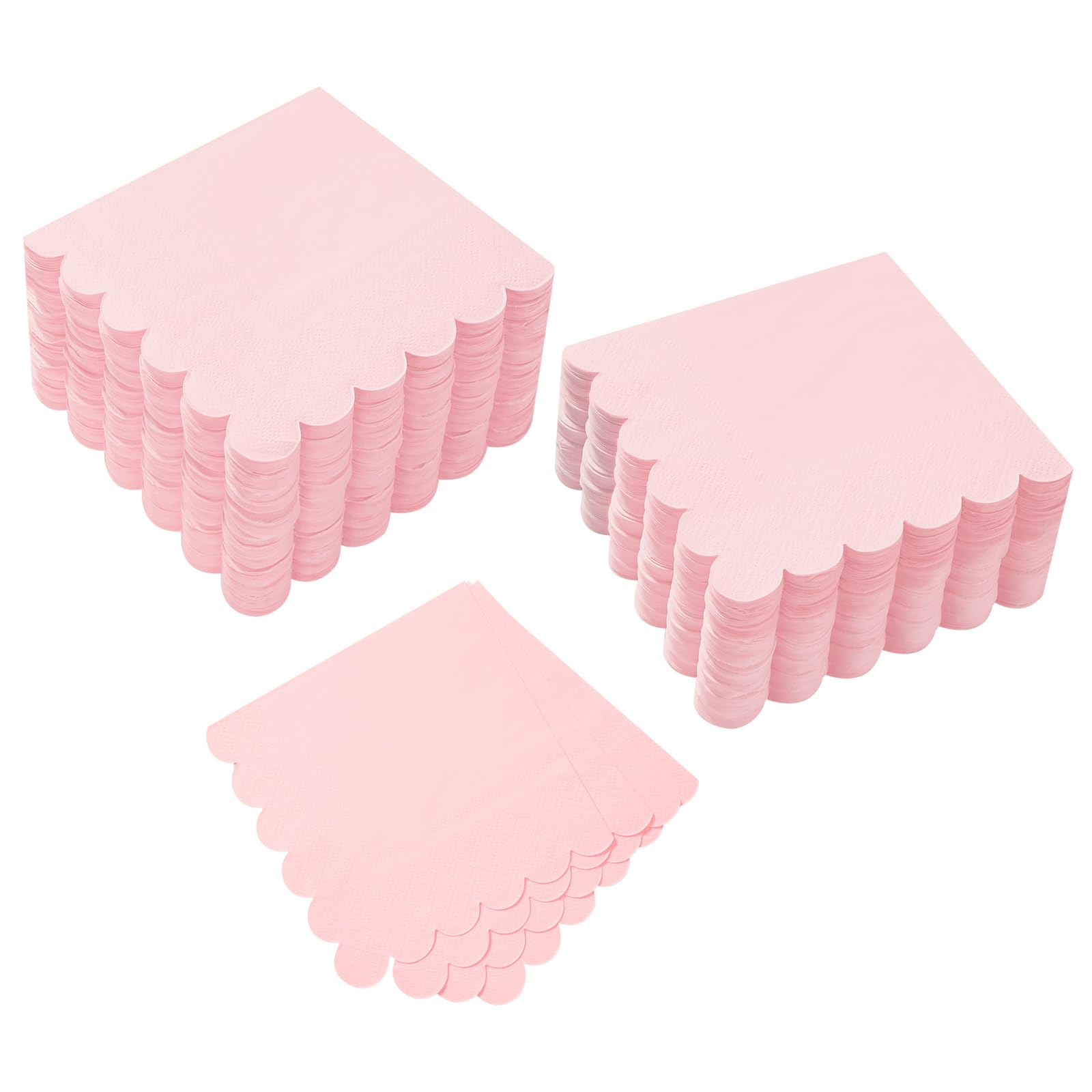 Photo 1 of 100 Pack Cocktail Napkin 2-Ply Scalloped Edged Dessert Napkins Folded 5 x 5 Inches Disposable Napkins for Dinner Wedding Birthday Party Bridal Anniversary Reception Event (Pink)