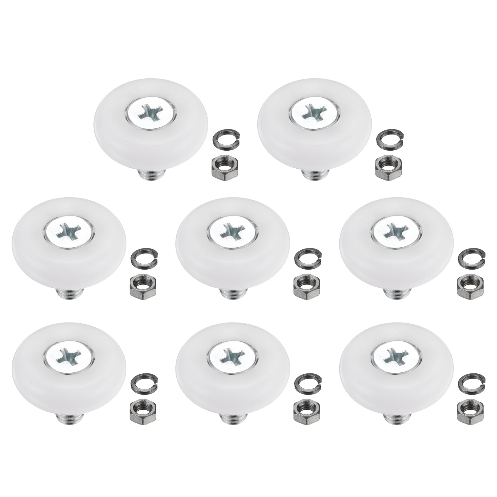 PATIKIL 25mm Drawer Rollers, 8 Set Nylon Positioning Pulleys Small Drawer Pulley Replacement Wheel with Spring Washer and Nut for File Cabinet Slides, White