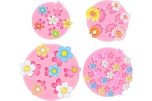 ANSEE 4Pcs Flower Silicone Candy Mold, Mini Fondant Chocolate Silicone Molds for Cake Decorating, Small Polymer Clay Molds for Baking Soap Ice Cube Wax Melt