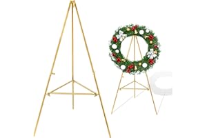 Christmas Card Holder with Wreath Stands - Golden Metal Wreath Photo Card Holders with Bow Xmas Spiral Photo Card Display Pic