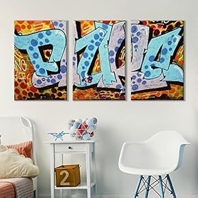 3 Panel Canvas Wall Art - Triptych Street Graffiti Series - Fluke - Giclee Print Gallery Wrap Modern Home Art Ready to Hang - 16"x24" x 3 Panels