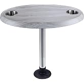 Hoffen Marine Thread-Lock Table Package, Oval, Silver Fringe | Boat Table Leg Set, Pontoon Boat Acc. Pedestal Table, Extra-Large Removable Table, Built-in Cup Holders
