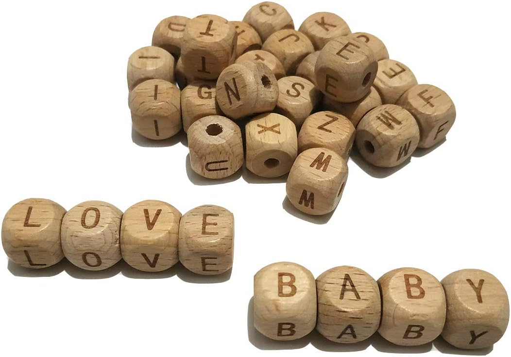 Beech Alphabet Letter Beads 100pc 12mm Square Shape Beech Wood Letter Beads Necklace Accessory DIY Jewelry Beads