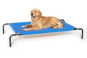 STARLATTA Elevated Dog Bed for Large Dogs,Raised Dog Cots,Indoor & Outdoor Cooling Waterproof Pet Hammock with Washable Breathable Mesh,Blue 50in