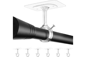 ANTIMBEE 6-Pack No Drilling Ceiling Mounted Curtain Rod Brackets, Self Adhesive Curtain Rod Holder, Heavy Duty Stick No Wall Damage Rods Hanger Hooks for Home Renter Dorm Kitchen Bedroom Bathroom