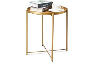 danpinera Gold Side Table, Gold End Table for Small Spaces Outdoor Accent Table Round Metal Patio Coffee Table Waterproof Removable Tray Table for Living Room Bedroom Balcony Office (Gold)
