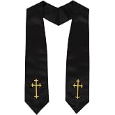 Erligo Clergy Stole, Choir Stole with Cross Embroidery 60'' | Unisex Adult Priest Costume Accessories, Church Pastor, Clergy Stole, Choir Stole, 8 Colors, Graduation Sash